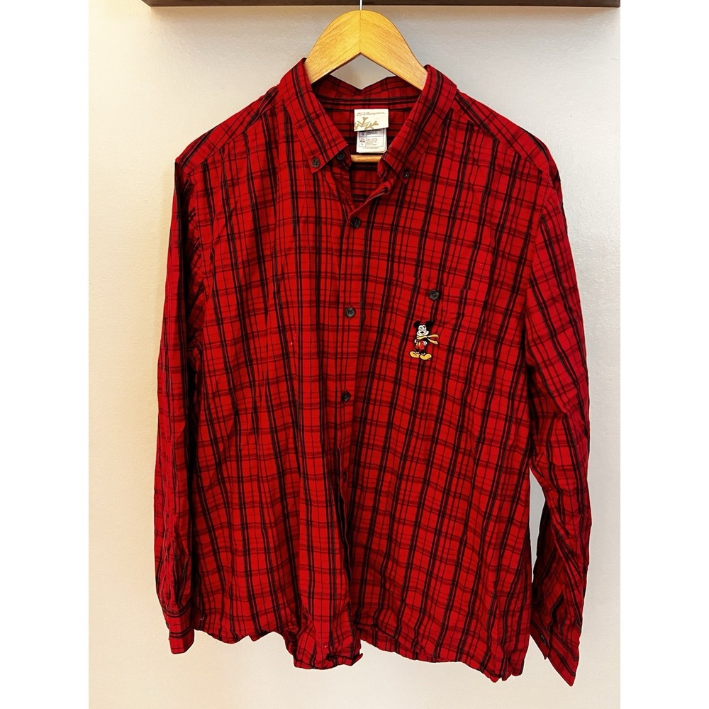 Disney Store Ink & Paint Mickey Mouse Plaid Button Front Shirt Men's Large L